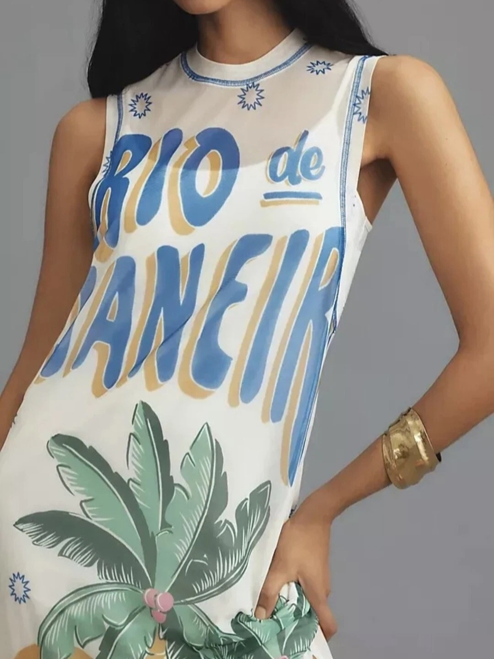 Anthropologie Farm Rio Graphic Mesh Midi Dress Size L NWT 🌴🌞 - Picture 2 of 8